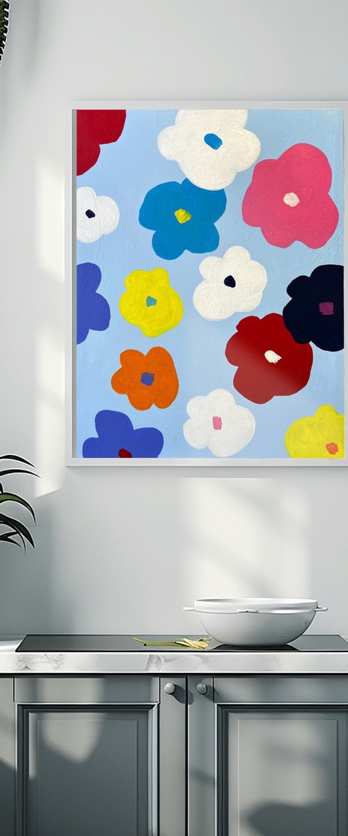 Flowers on Light Steel Blue by Sasha Robinson