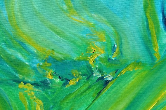 Spring green, 80x80 cm, Deep edge, Original abstract painting, oil on canvas