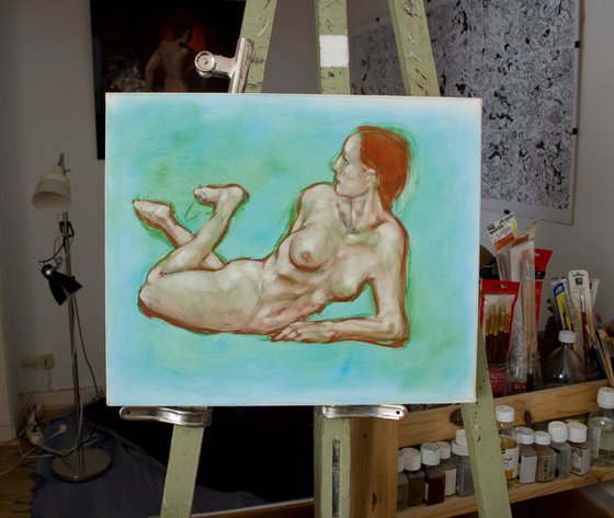 nude woman study in blue