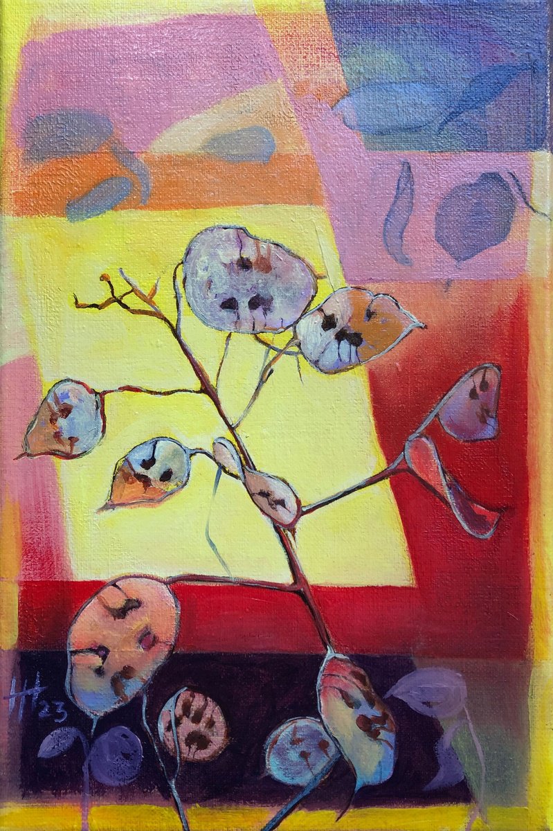 Impressionistic Botanical Oil Painting By Hilde Hoekstra, 8 X 12, Honesty #3, Original Artwork