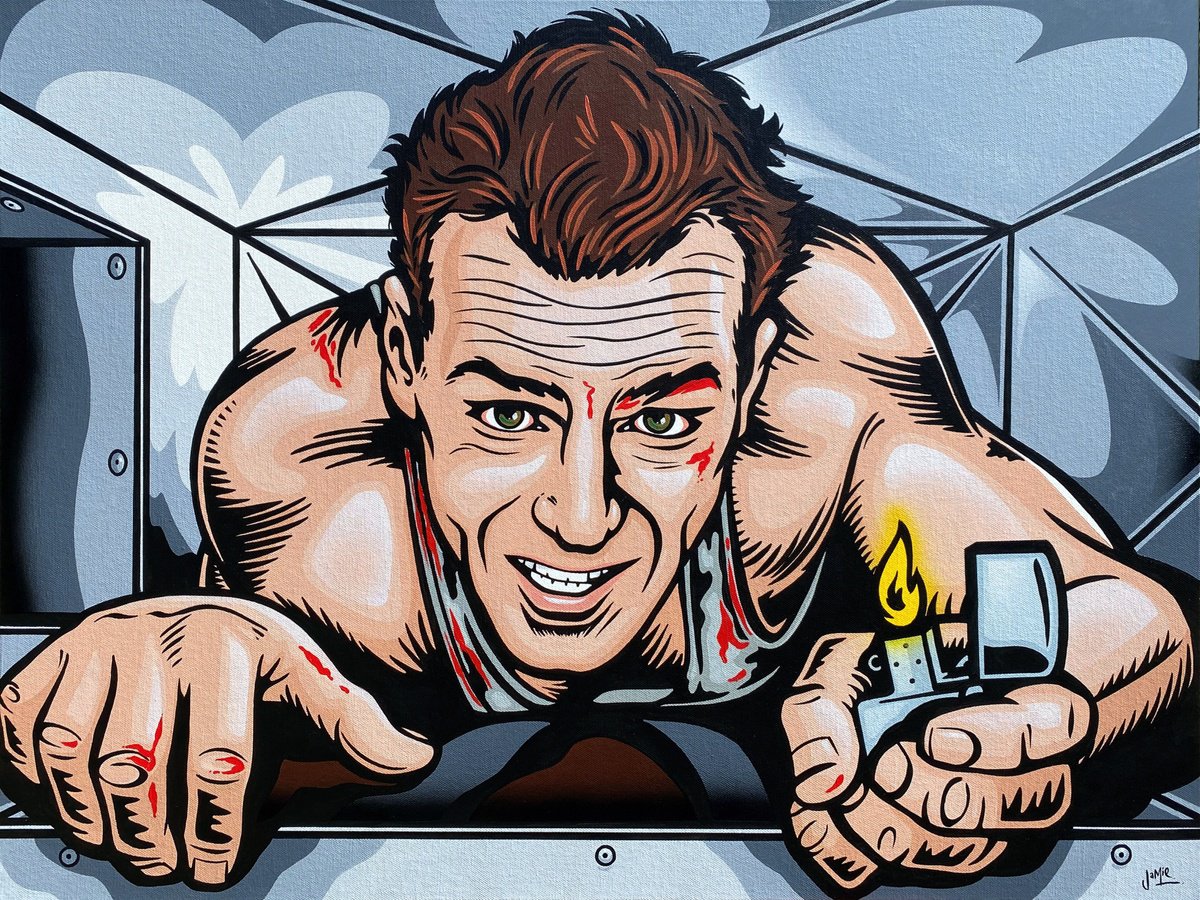 Urban And Pop Portrait Acrylic Painting By Jamie Lee, 31 X 24, John Mcclane, Original Artwork