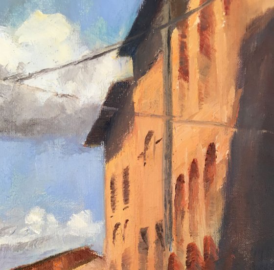 Original Cityscape Oil Painting - Streetscape in Tuscany