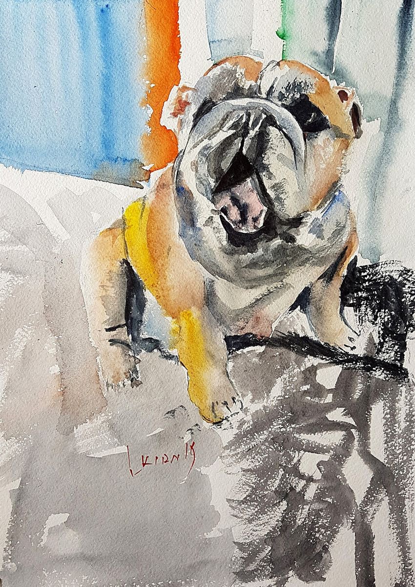 Impressionistic Animal Watercolour By Leonid Kirnus, 12 X 17", The Ray Of Light, Original Artwork