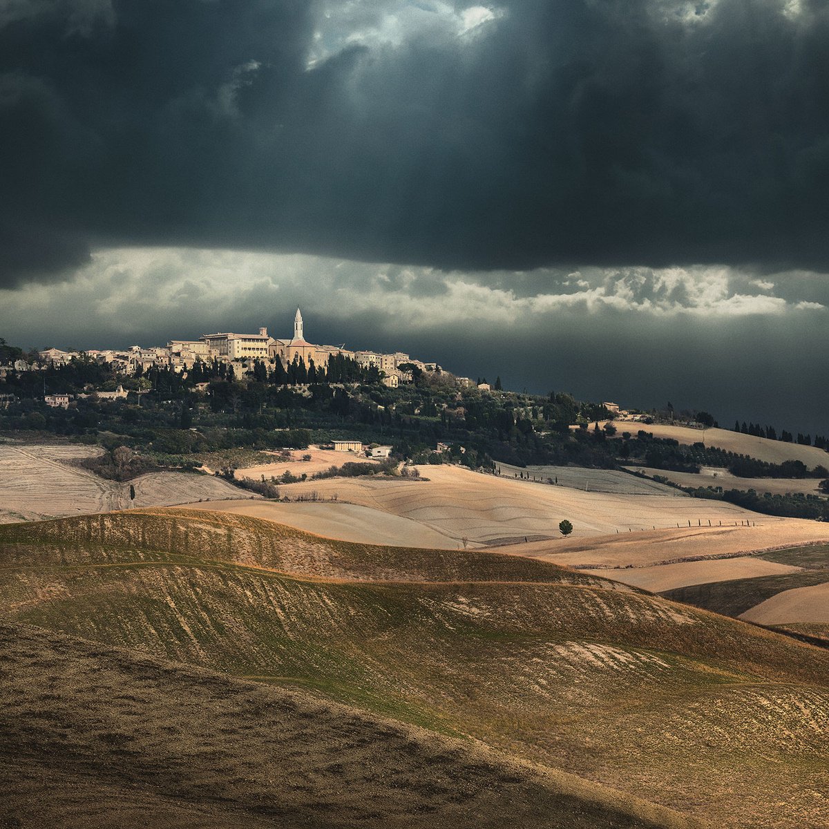 Photorealistic Landscape Photograph By Peter Zelei, 31 X 31", Light And Dark In Tuscany, Original Artwork