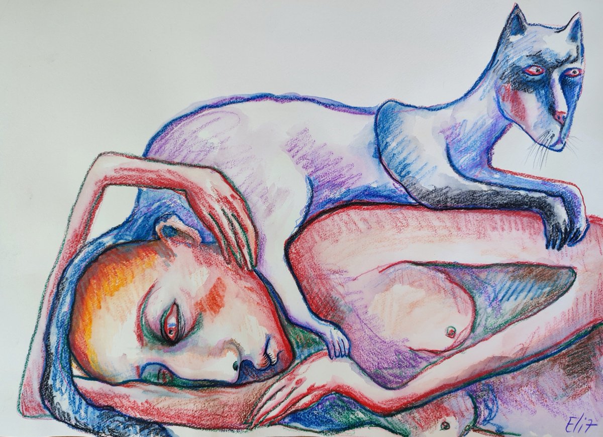 Expressive Animal Drawing By Elisheva Nesis, 16 X 12, Am I Not My Sister