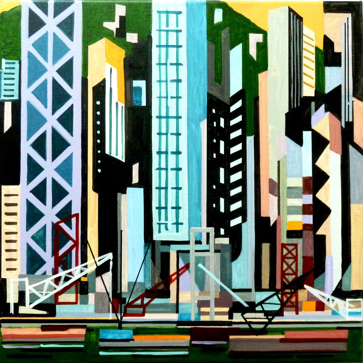 Urban And Pop Acrylic Painting , Hong_Kong-03C By Andre Baldet, 16 X 16, Artwork For Sale On Artfinder