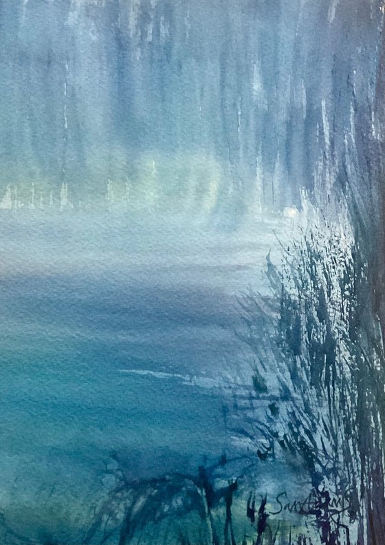 Misty Fonthill lake, Wiltshire