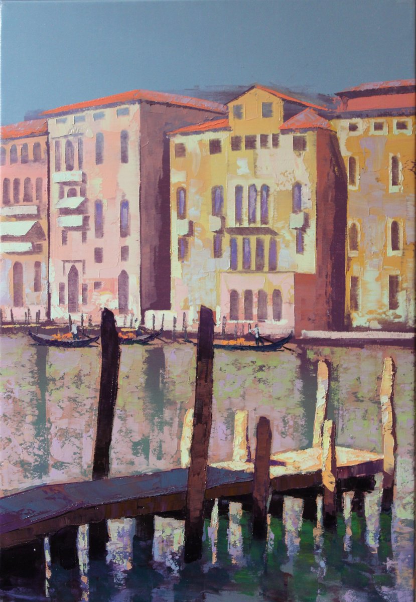 Impressionistic Cityscapes Oil Painting By Revaz Tcheishvili, 26 X 33", Veduta Di Venezia, Plein Air, Original Artwork