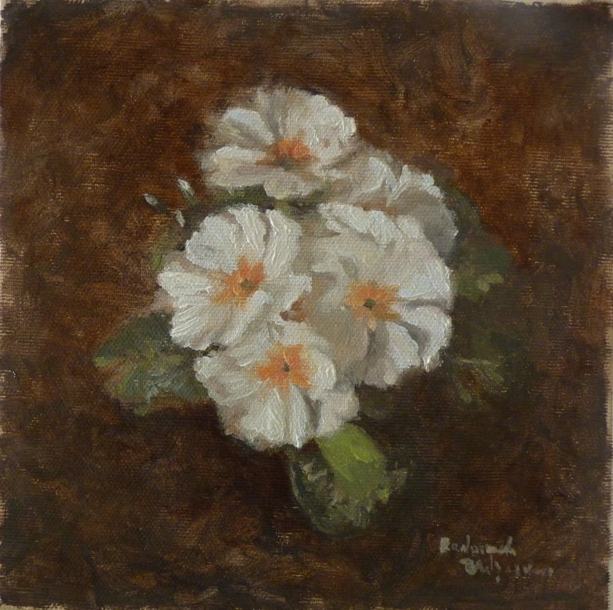 Impressionistic Still Life Acrylic Painting By Radosveta Zhelyazkova, 8 X 8", Primrose, Original Artwork