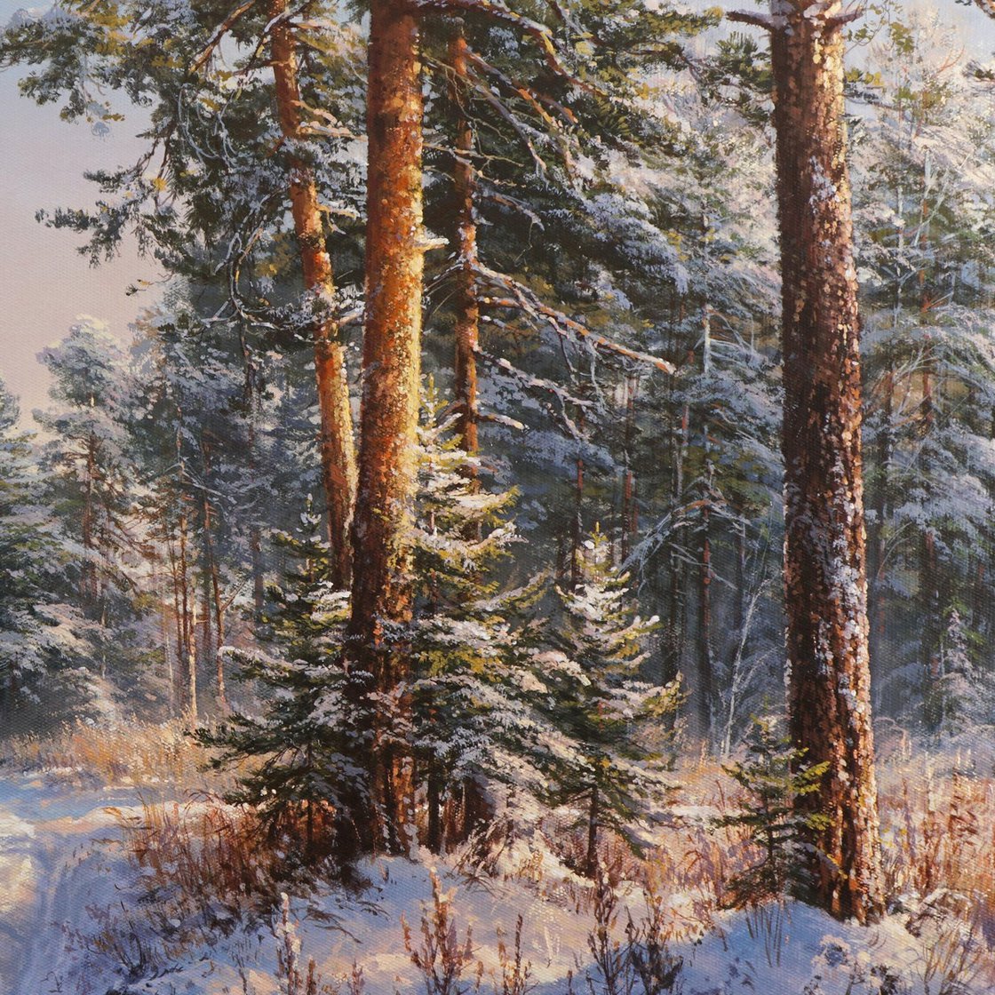 Original Acrylic Painting - Snow-covered Path by Viktar Yushkevich