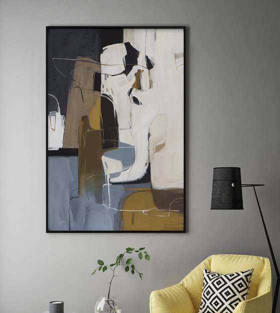 "Elation" Abstract brown blue white art