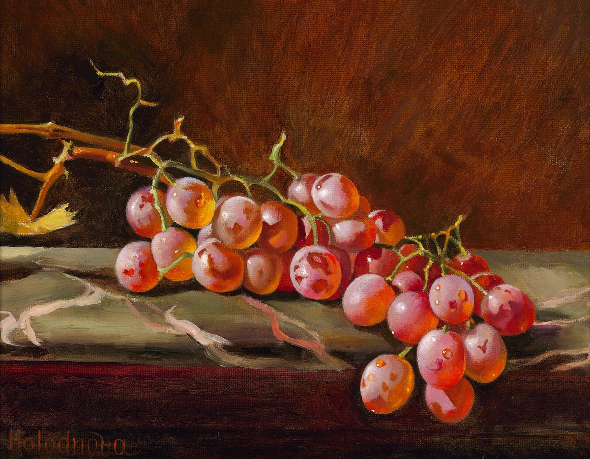 Photorealistic Still Life Oil Painting By Tatyana Holodnova, 17 X 15", Royal Harvest, Original Artwork