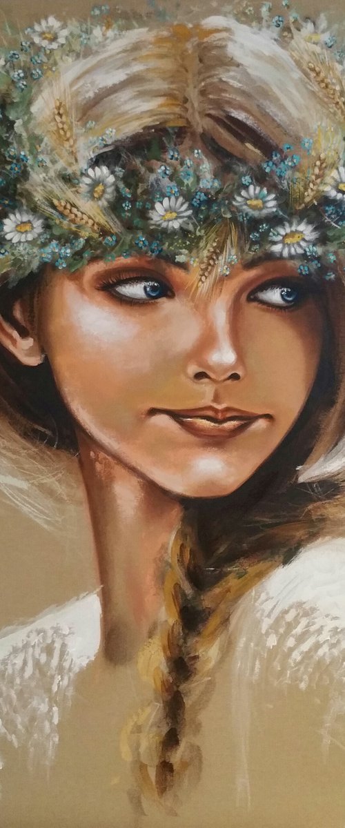 "Wasilisa", original large acrylic painting on  hand- stretched canvas 80x105x2cm, ready to hang by Elena Kraft