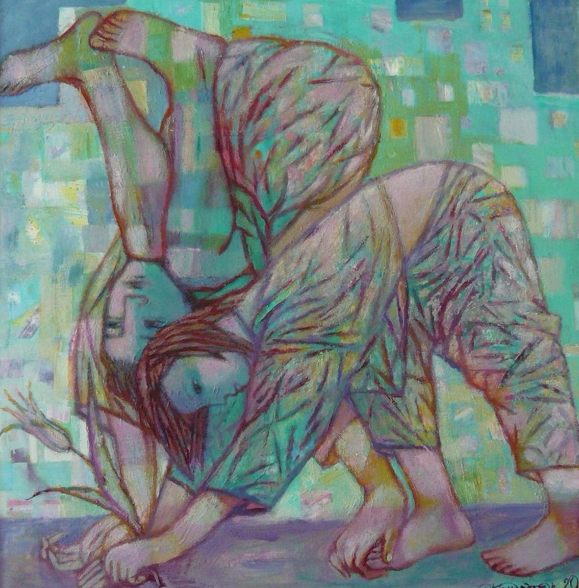 Expressive Portrait Oil Painting By Olena Kondratiuk, 35 X 35", Love - A Fragile Flower, Original Artwork