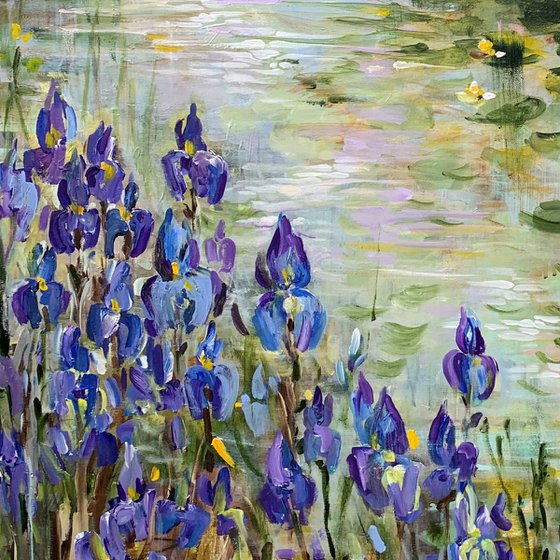 Blue irises at the pond III
