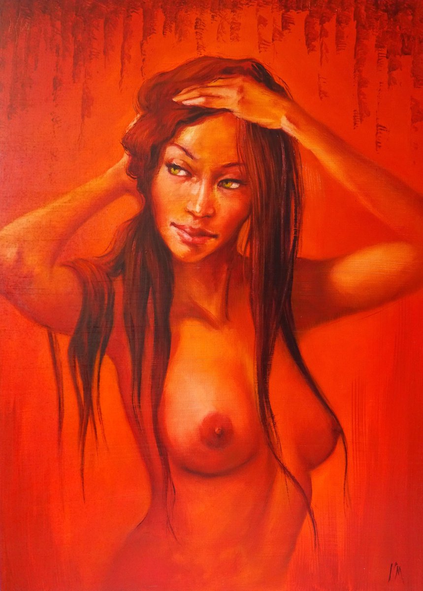 Expressive Portrait Oil Painting By Isabel Mahe, 20 X 28, Honey Trap, Original Artwork