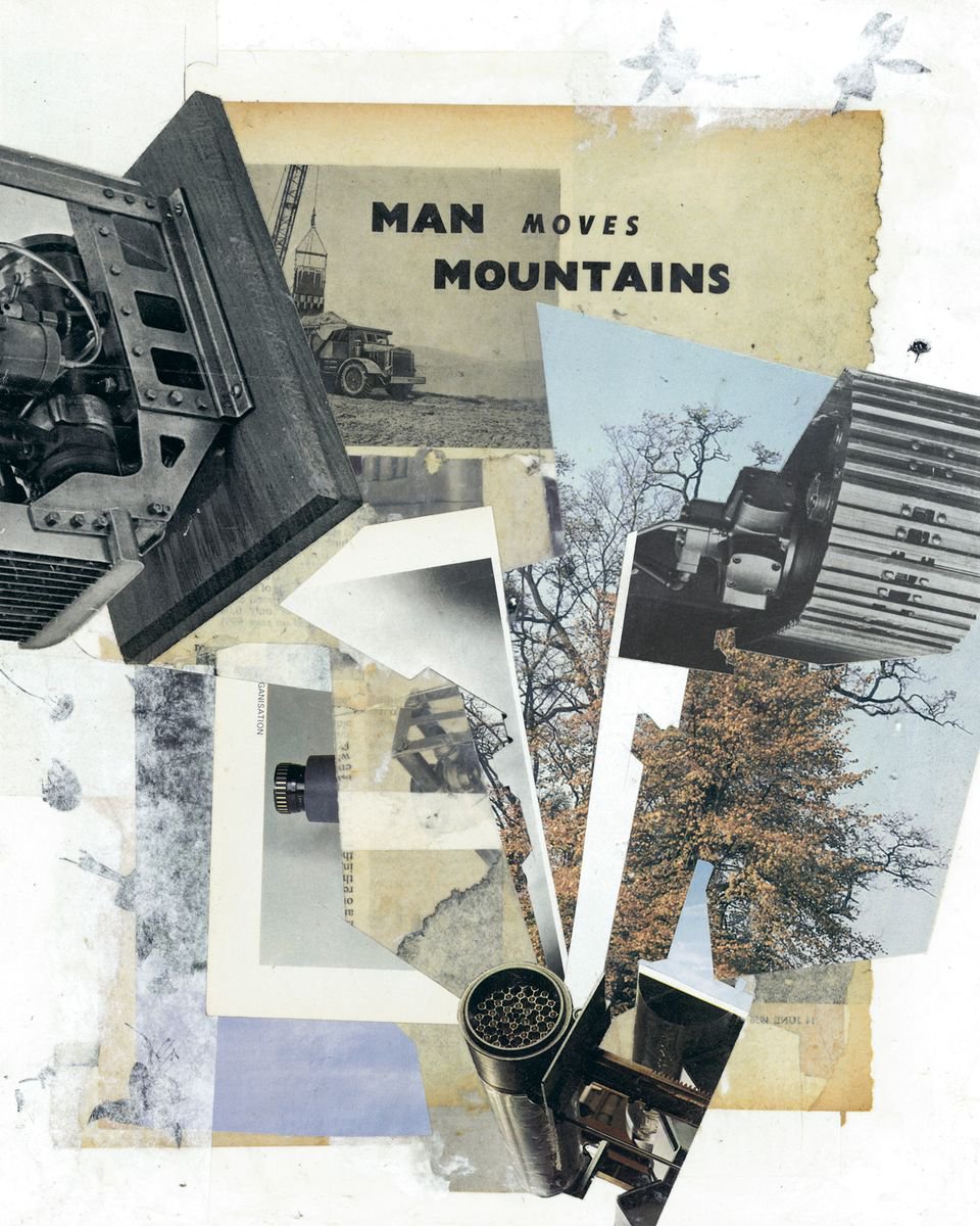 Abstract Collage By Benjamin West, 10 X 12, Man Moves Mountains, Original Artwork