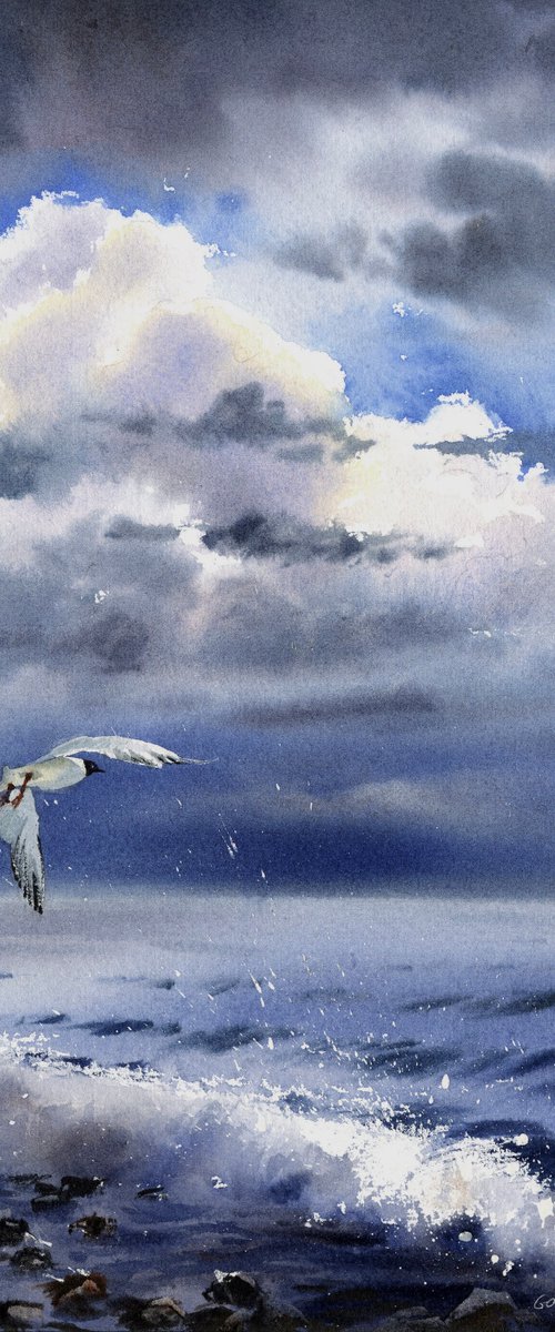 Seagull over the sea by Eugenia Gorbacheva