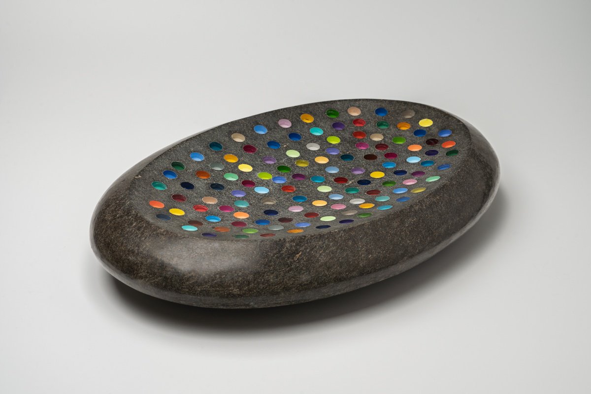 Abstract Stone Sculpture By George Tilelis, 17 X 11, Polka Plate, Original Artwork