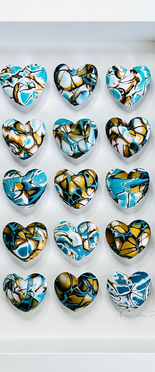 LOVE - Aqua, gold, black & white Mokume Gane by Amanda Deadman