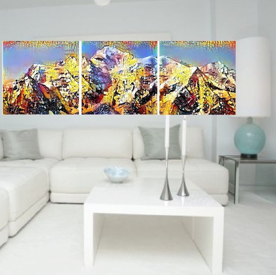 L'or du Mont-Blanc Triptych 3 toiles 60x60 cm