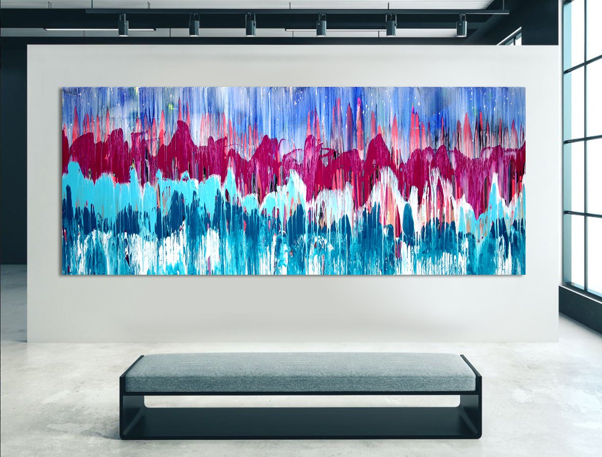 Organic Abstract Acrylic Painting By Estelle Asmodelle, 83 X 33, Fractal Waveform, Original Artwork