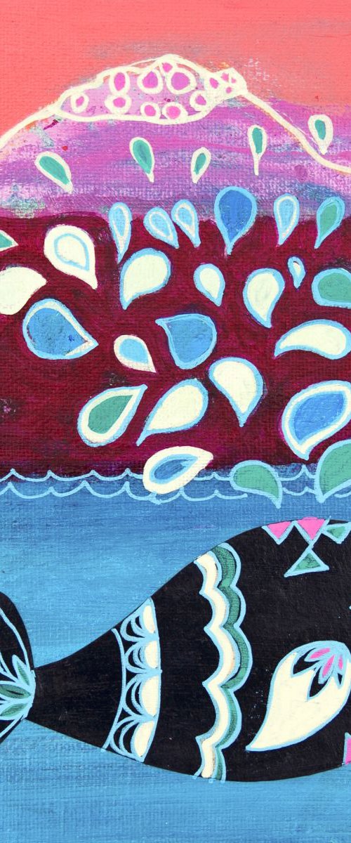 Whale and mountains by Suzie Cumming