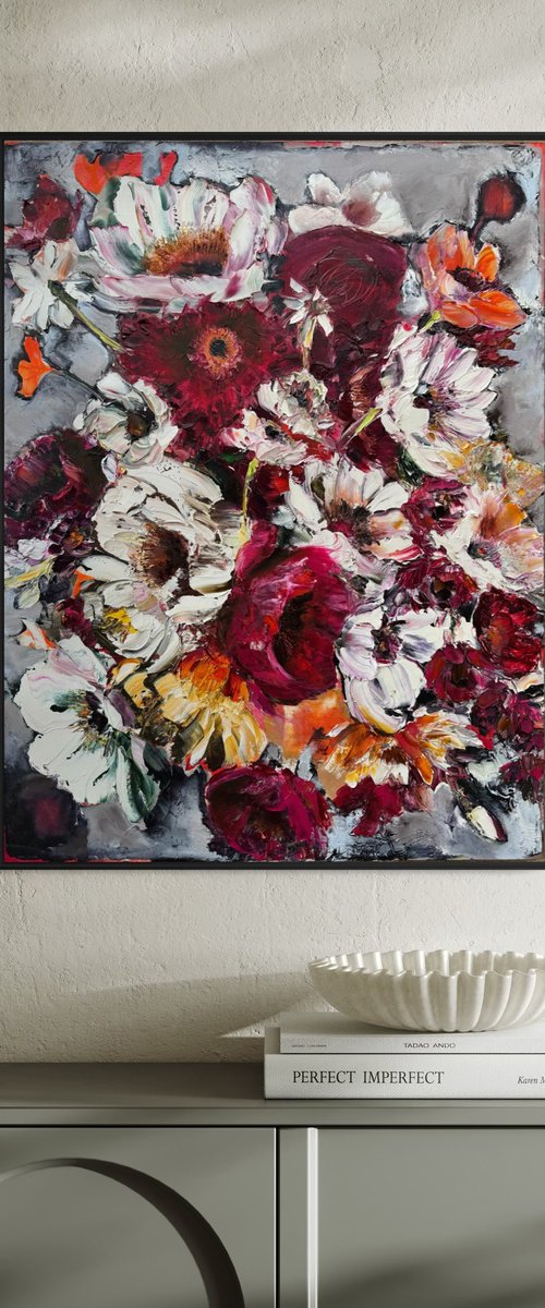 LOVELY FLOWERS ON GREY by Oksana Petrova