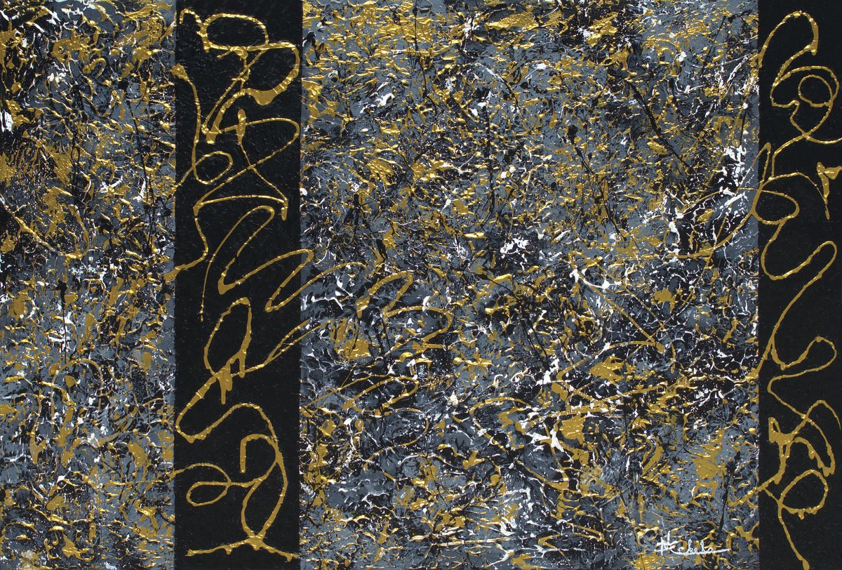 Organic Abstract Acrylic Painting By Nancy Eckels, 60 X 40", A Black Tie Affair, Original Artwork