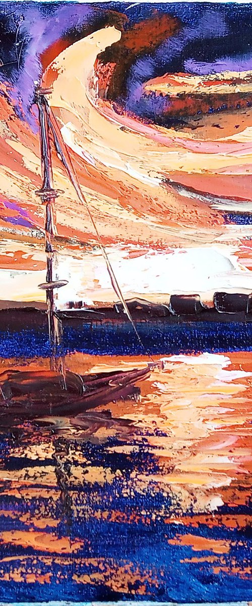 Sunset in the yachts harbor by Dmitry Fedorov