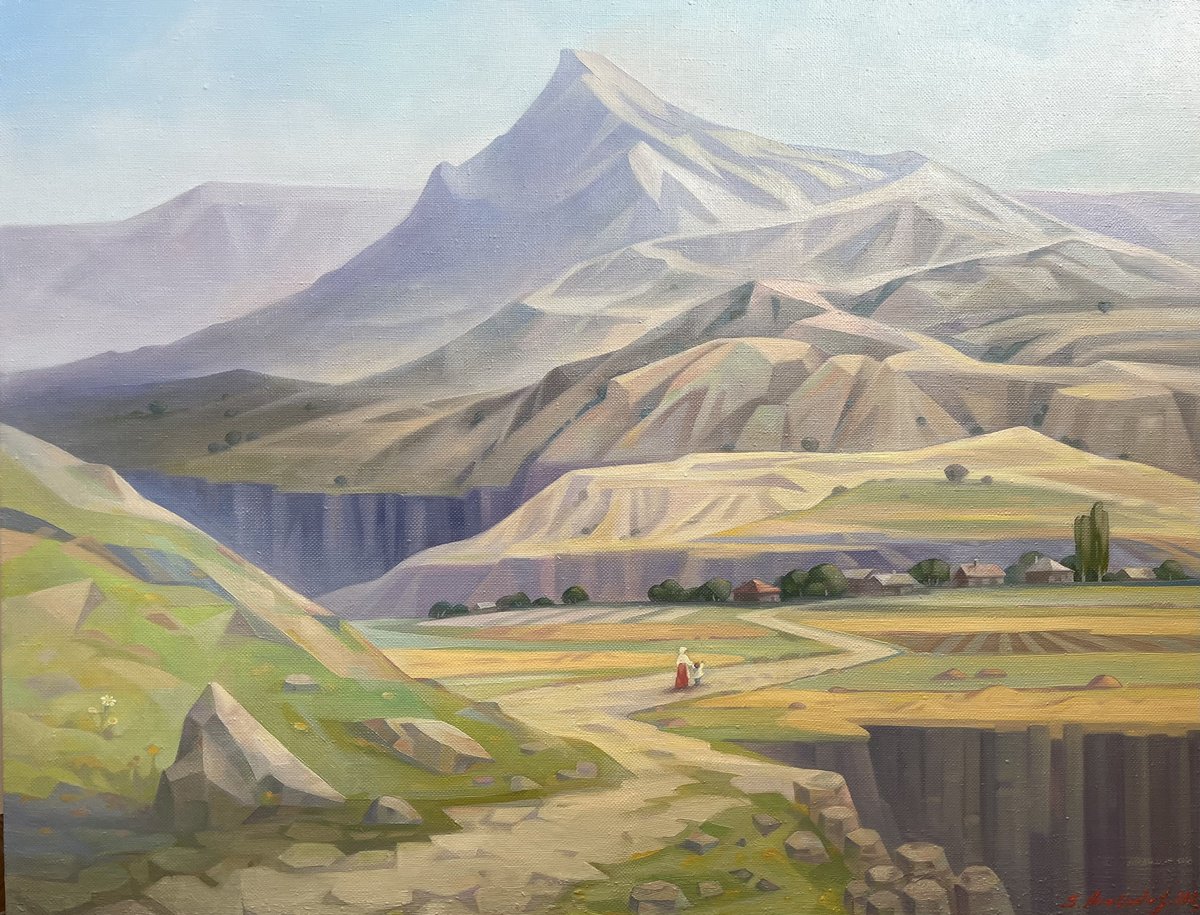 Impressionistic Landscape Oil Painting By Samvel Atasunc, 35 X 28", The Journey Home, Original Artwork