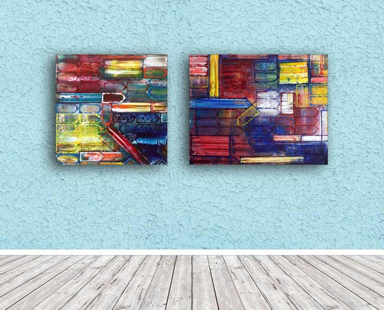 "Take It From Me" - FREE USA SHIPPING - Original Large PMS Abstract Diptych Oil Paintings On Canvas - 54" x 24"