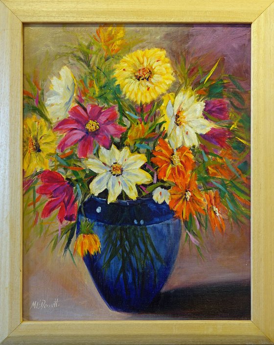 Summer Flowers in Blue Vase