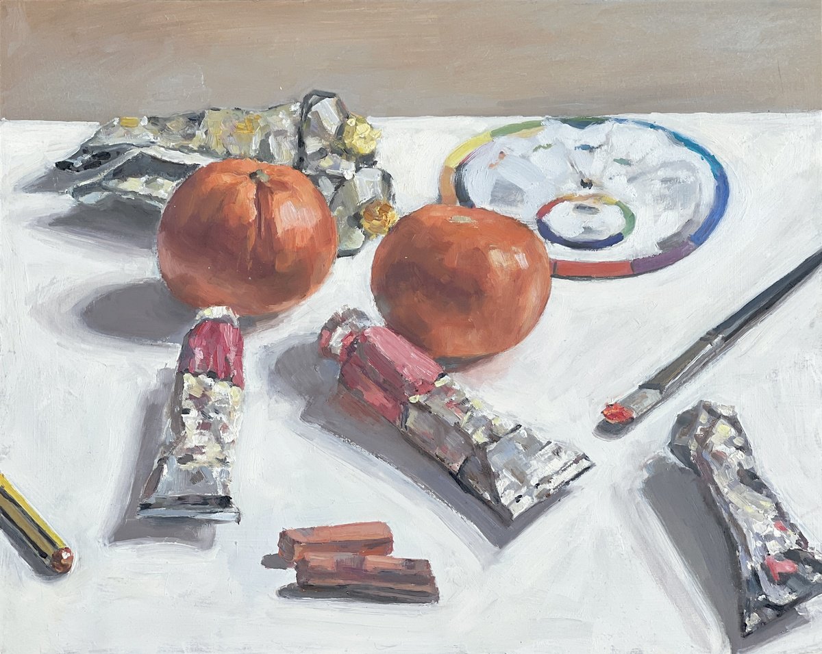 Impressionistic Still Life Oil Painting By Louise Gillard, 12 X 9", Clementines In The Studio, Original Artwork