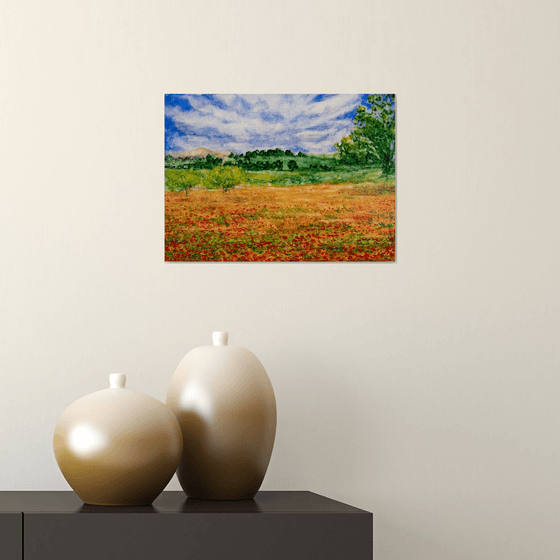 Poppies. Landscape with poppies.