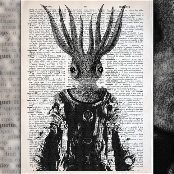 Ancient Astronaut - Collage Art Print on Large Real English Dictionary Vintage Book Page