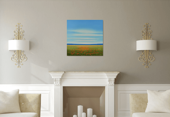 Field of Poppies - Blue Sky Landscape