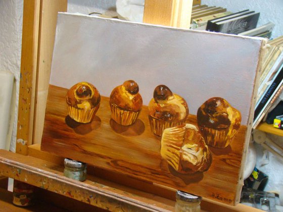 Les brioches, Original Oil Painting by Anne Zamo