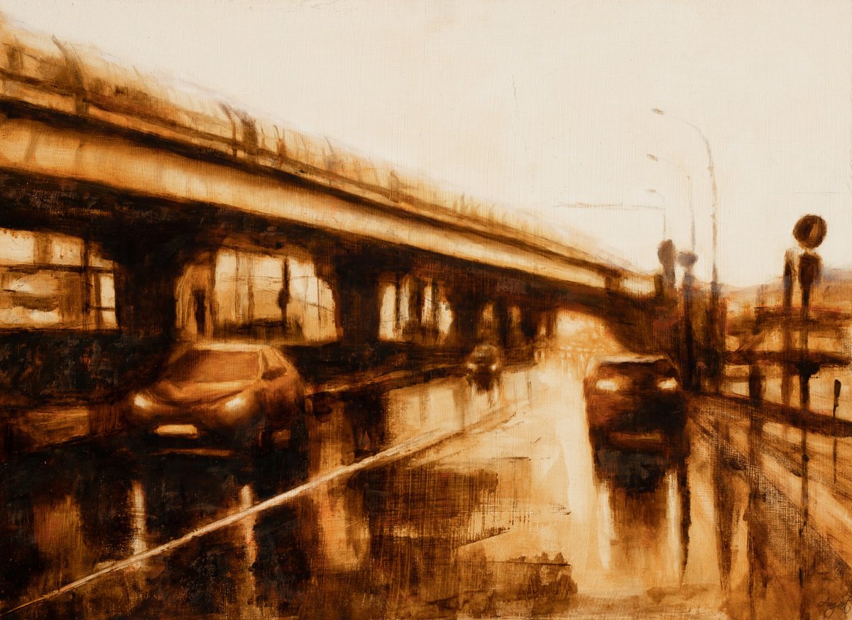 Impressionistic Cityscapes Oil Painting By Angela Suto, 28 X 20, Amber Road, Original Artwork