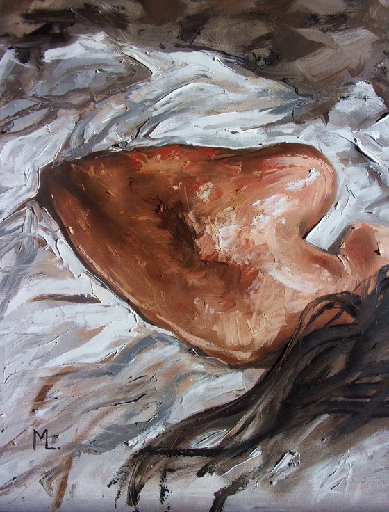 " WAKE ME UP ... " - 50x70cm original oil painting on canvas, gift, palette kniffe