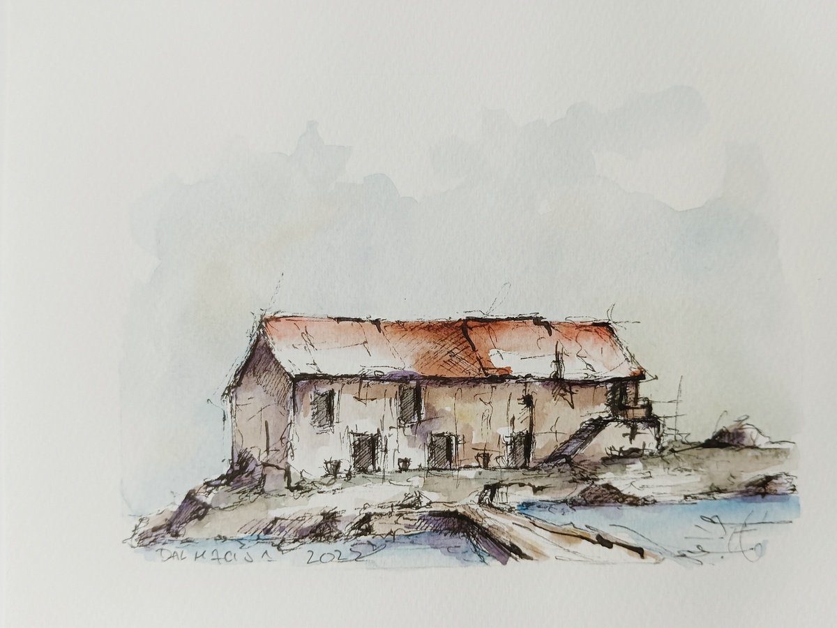 study of the Adriatic coast made with water colors and ink on watercolor paper by Marinko Saric