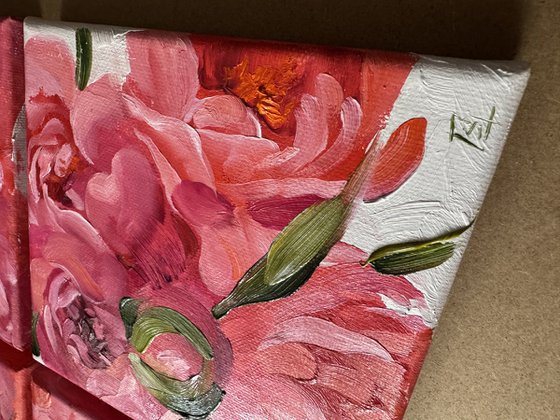 A quadriptych of salmon peonies