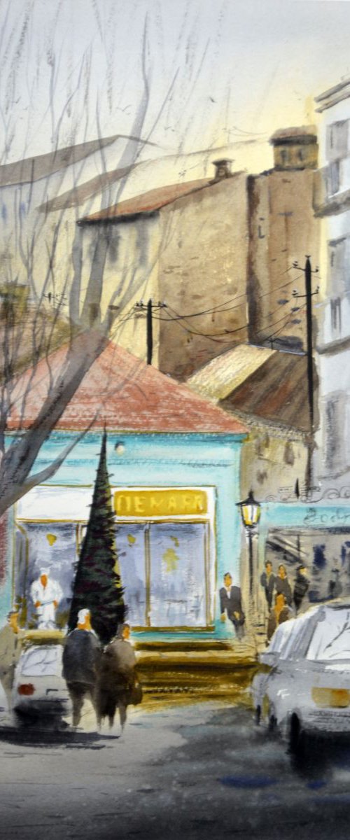 Bakery in Skadarlija, Belgrade - original watercolor painting by Nenad Kojić watercolorist