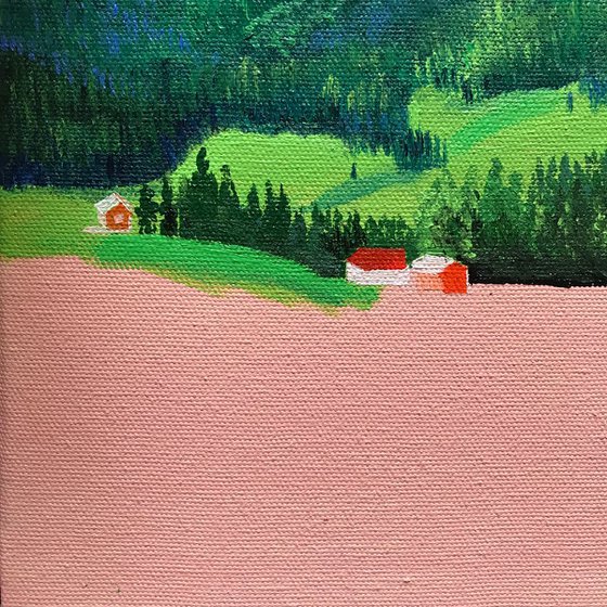 Cottage in Alps ! Small Painting!!  Ready to hang