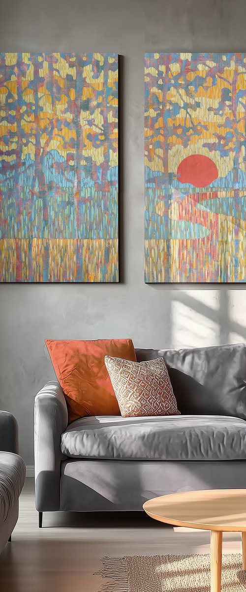 Sunset on the River. Diptych by Ekaterina Prisich