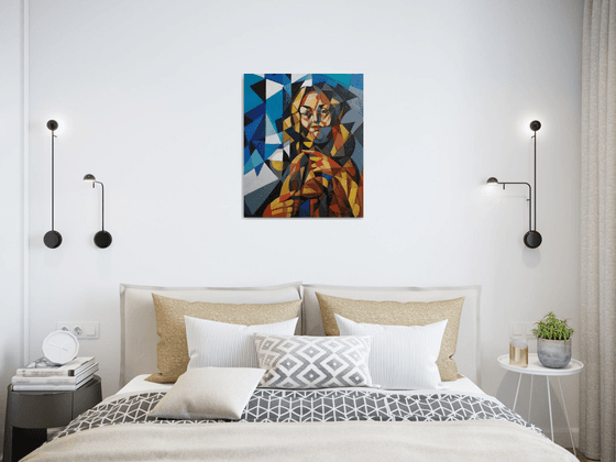 In front of the mirror (60x50cm, cubism, oil painting, ready to hang)