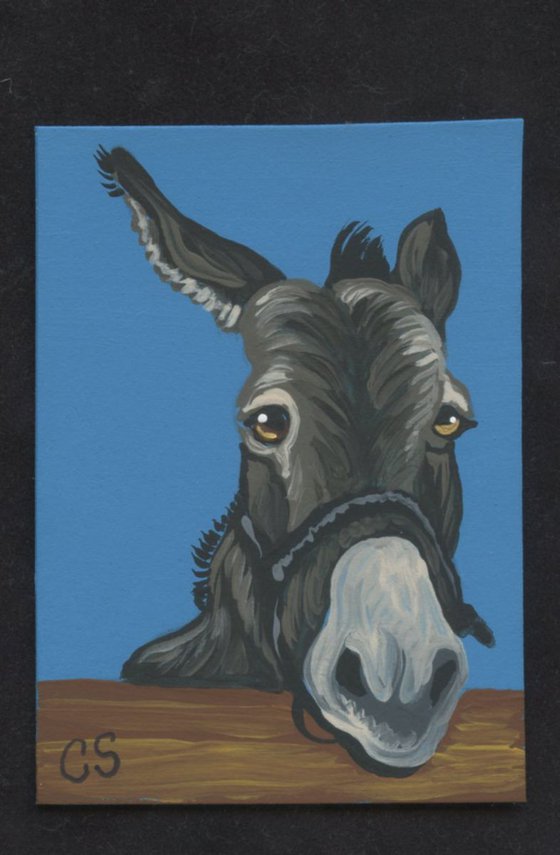 ACEO ATC Original Painting Donkey Farmyard Animal Pet  Art-Carla Smale