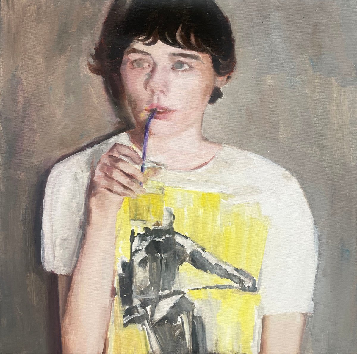 Portrait Oil Painting By Elina Evstig, 20 X 20, Lemon Soda, Original Artwork