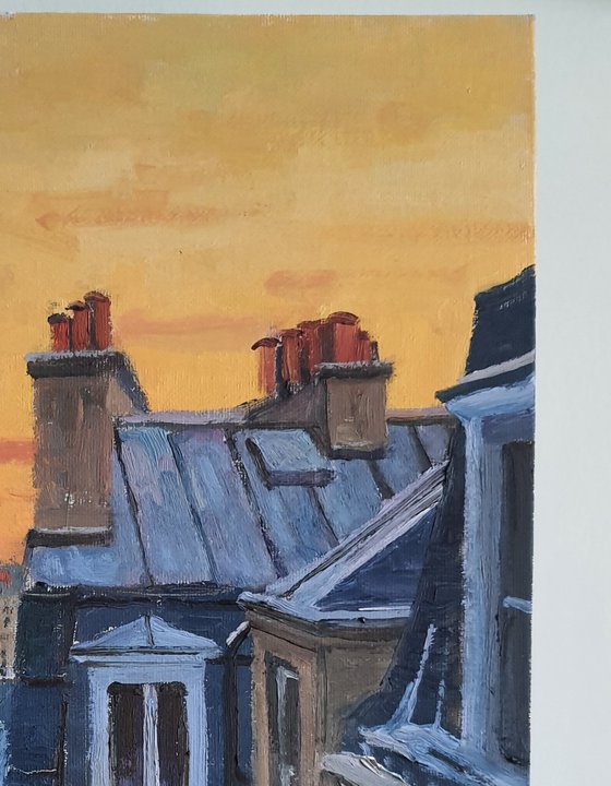 Paris rooftops sunset