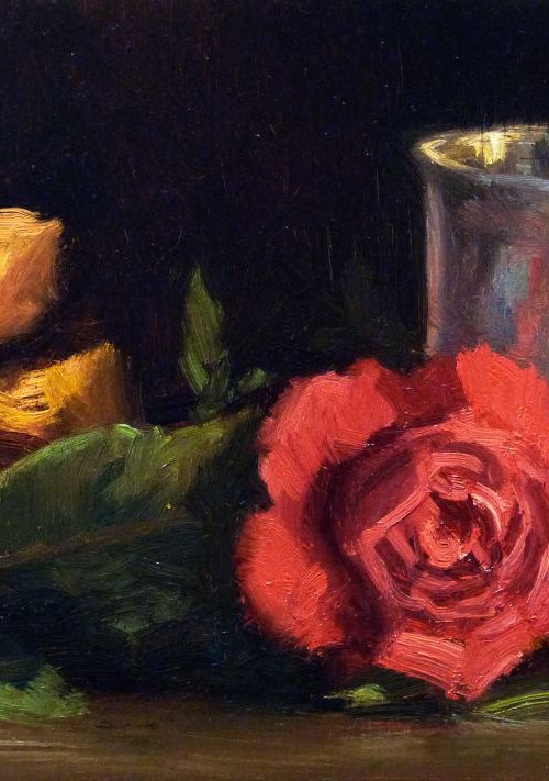Roses and Silver Goblet by Pascal Giroud